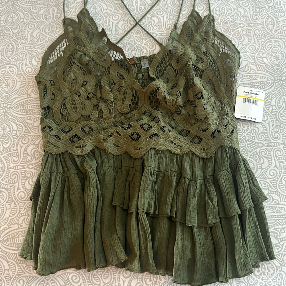 Free People Olive Green Lace Camisole